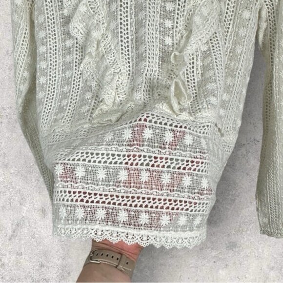 Sezane Madeleine Blouse Ecru Size 36 French US 4 Lace Embroidered Top Ruffle Dot - Picture 13 of 16